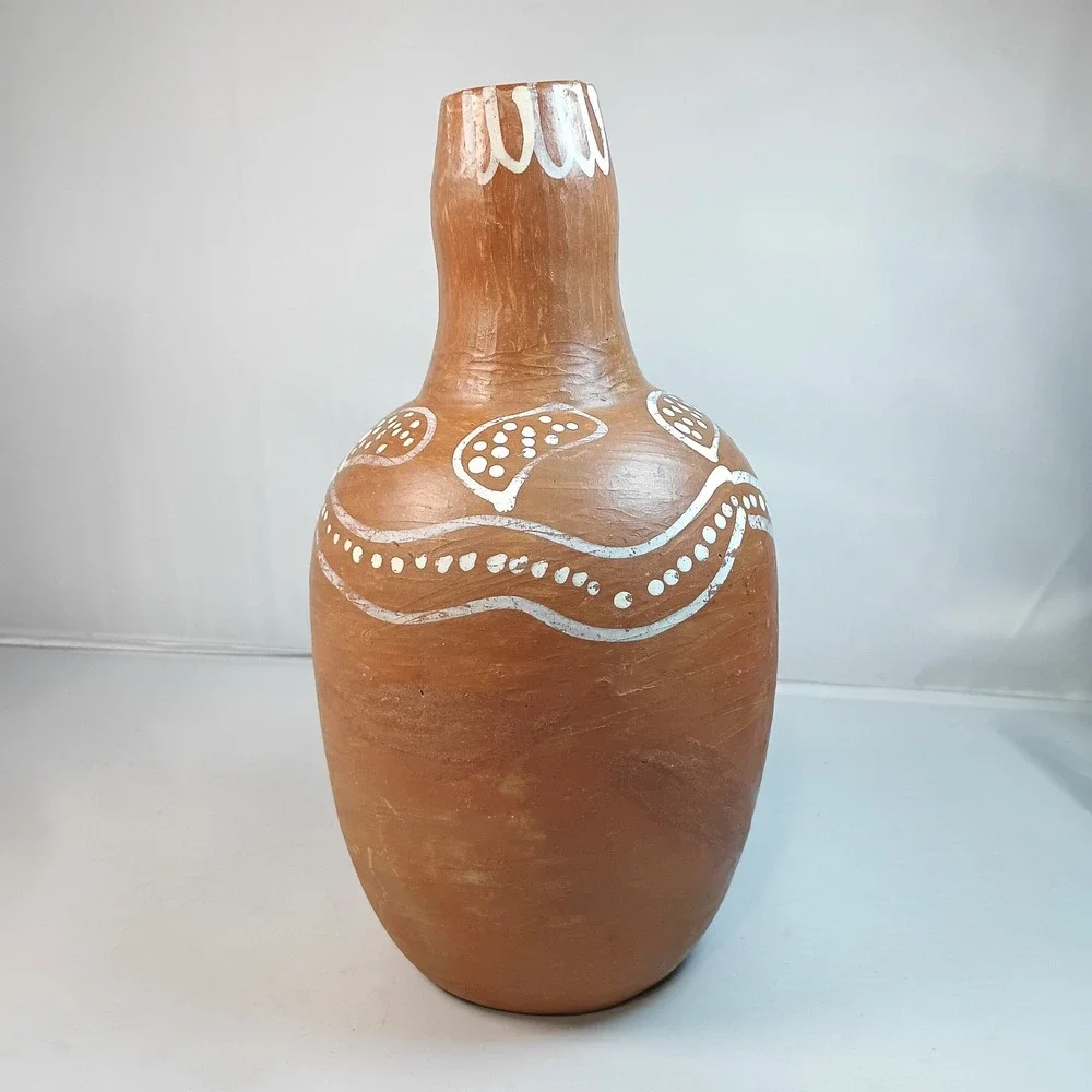 PIER 1 Imports Heavy Vase,  Clay Pottery Terra-Cotta Planter, Tribal, Brazil 11